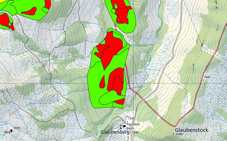 Landeskarte swisstopo mit dem Schutzperimeter von Zwischen Glaubenberg und Rossalp (Hochmoor)