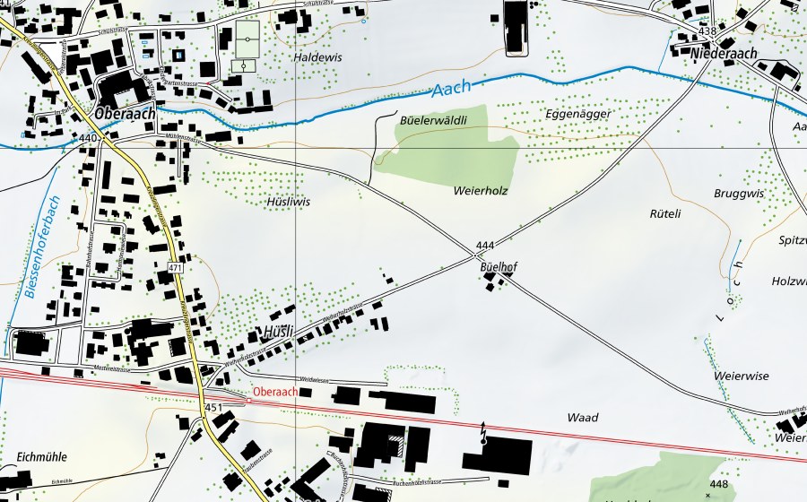 swisstopo national map showing the protected perimeter of Aach-Salmsach, Hungerbühl (Hydrological station)
