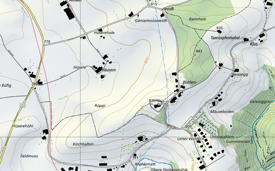 Landeskarte swisstopo mit dem Schutzperimeter von Aare-Brugg (Hydromessstation)