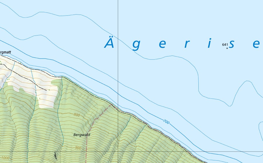 Landeskarte swisstopo mit dem Schutzperimeter von Ägerisee-Unterägeri (Hydromessstation)