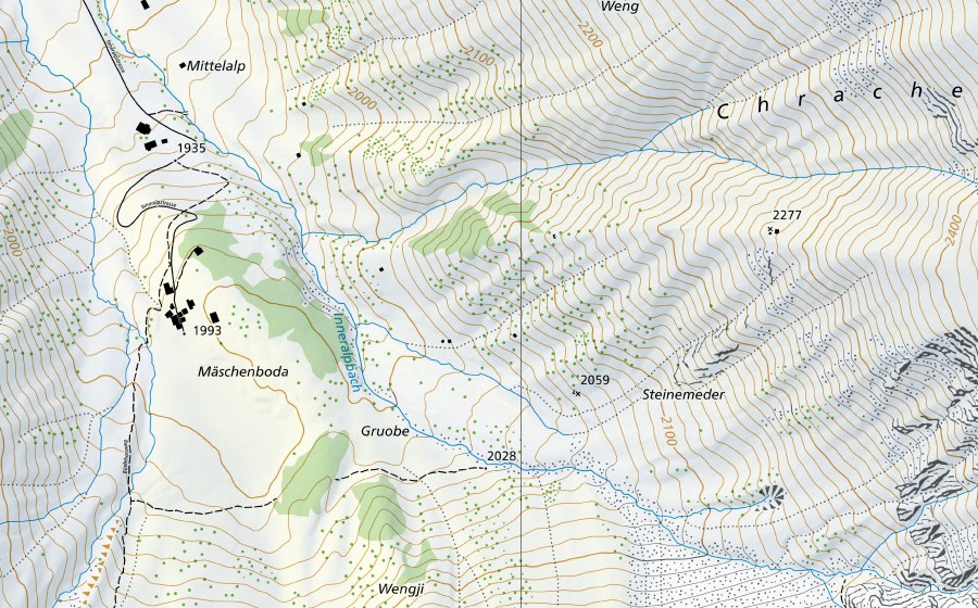 swisstopo national map showing the protected perimeter of Albula-Tiefencastel (Hydrological station)