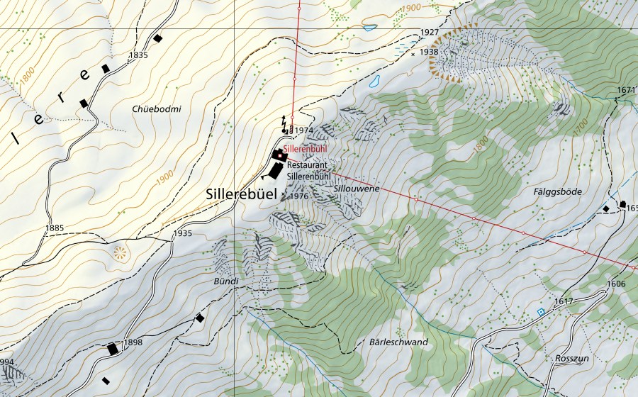 Landeskarte swisstopo mit dem Schutzperimeter von Allenbach-Adelboden (Hydromessstation)