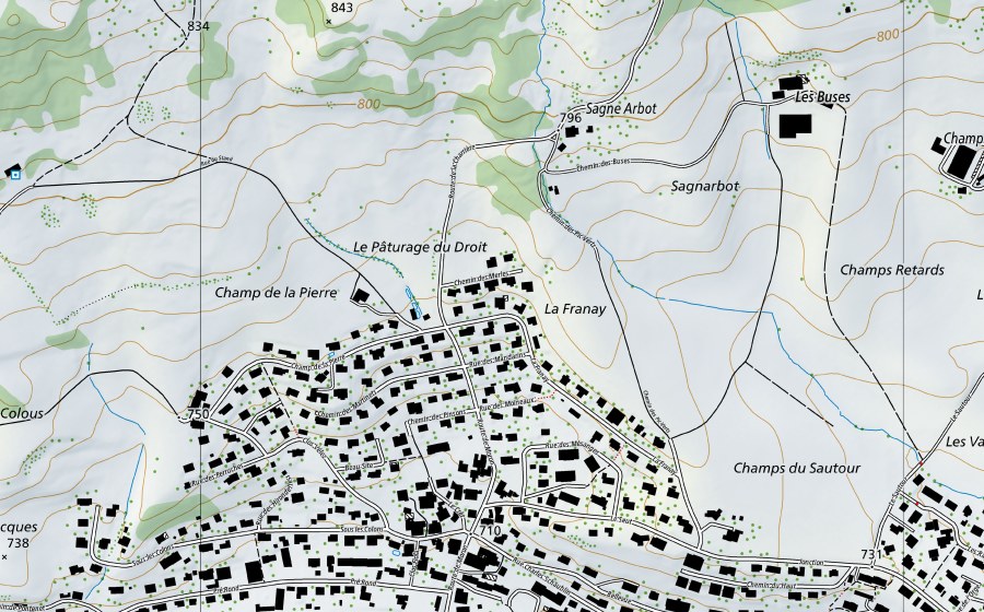 swisstopo national map showing the protected perimeter of Birse-Moutier, La Charrue (Hydrological station)