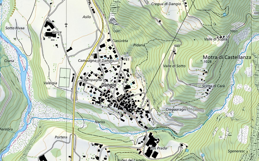swisstopo national map showing the protected perimeter of Brenno-Loderio (Hydrological station)