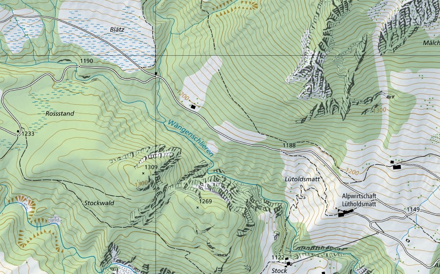 Landeskarte swisstopo mit dem Schutzperimeter von Chli Schliere-Alpnach, Chilch Erli (Hydromessstation)