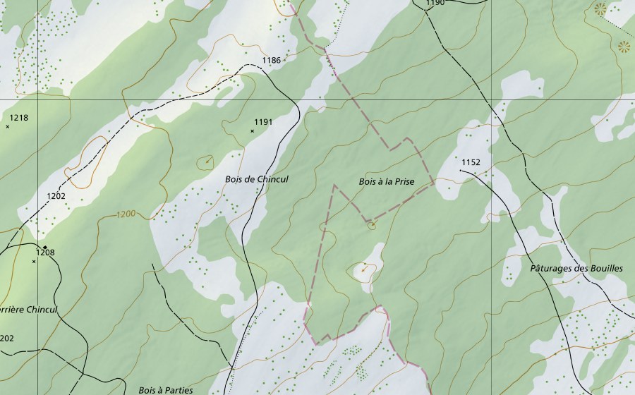 Carte nationale swisstopo avec le périmètre protégé de Doubs-Le Noirmont, La Goule (Station hydrométrique)