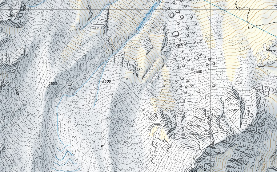 swisstopo national map showing the protected perimeter of Drance de Bagnes-Le Châble, Villette (Hydrological station)
