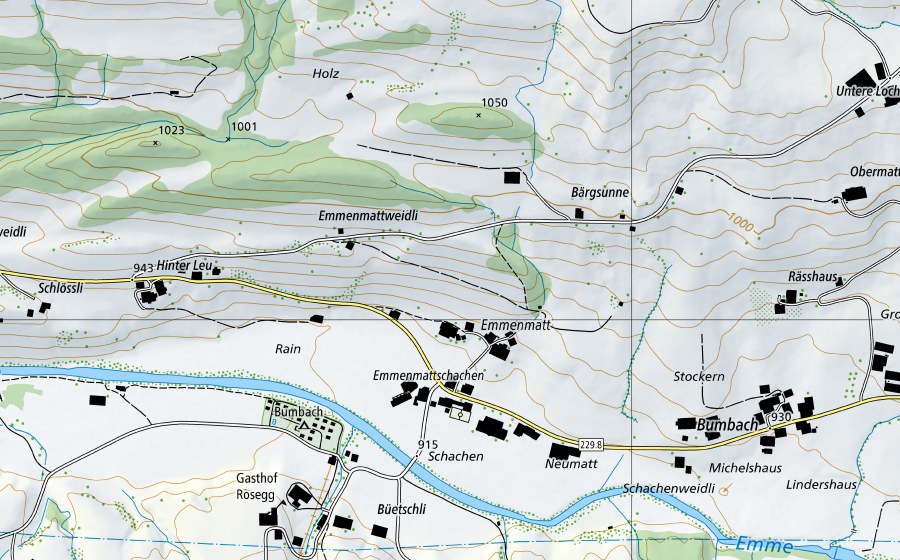 swisstopo national map showing the protected perimeter of Emme-Eggiwil, Heidbüel (Hydrological station)