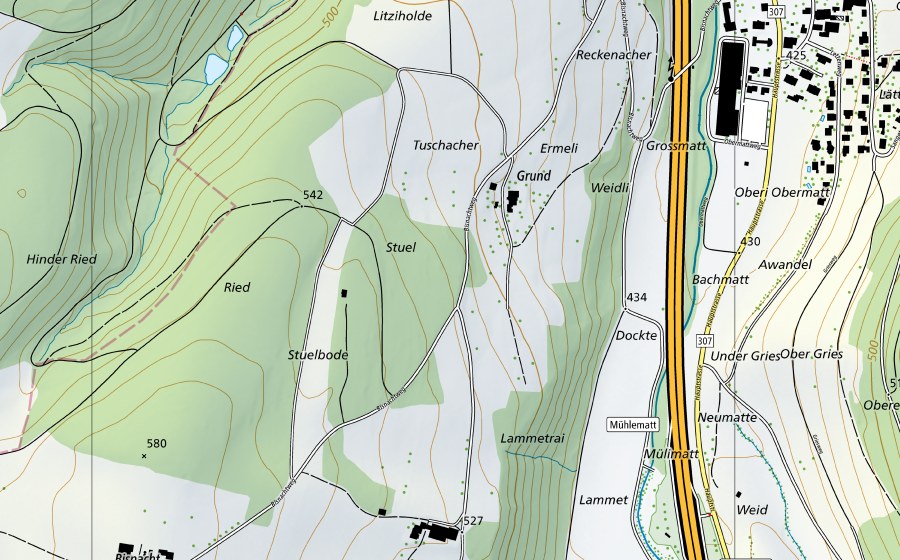 swisstopo national map showing the protected perimeter of Ergolz-Liestal (Hydrological station)