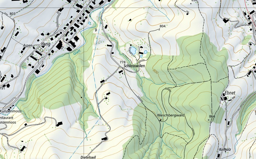swisstopo national map showing the protected perimeter of Glatt-Herisau, Zellersmühle (Hydrological station)