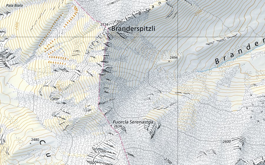 Landeskarte swisstopo mit dem Schutzperimeter von Glenner-Castrisch (Hydromessstation)