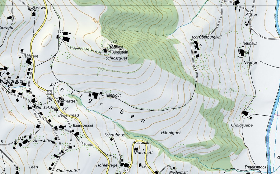 Carte nationale swisstopo avec le périmètre protégé de Gürbe-Belp, Mülimatt (Station hydrométrique)