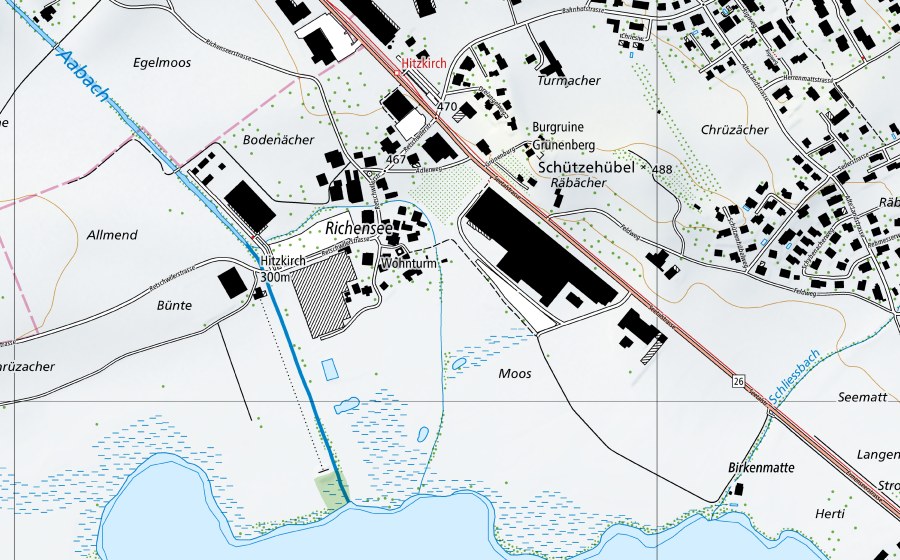 Carte nationale swisstopo avec le périmètre protégé de Hallwilersee-Meisterschwanden (Station hydrométrique)