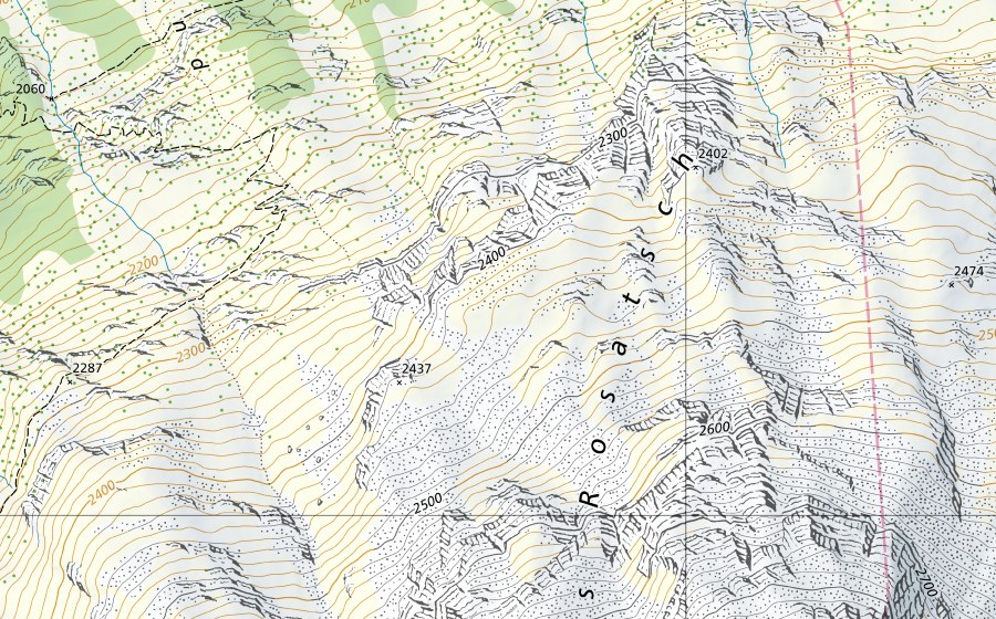 swisstopo national map showing the protected perimeter of Inn-S-Chanf (Hydrological station)
