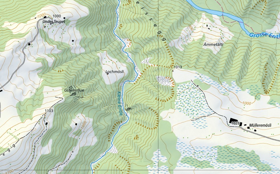 swisstopo national map showing the protected perimeter of Kleine Emme-Emmen (Hydrological station)