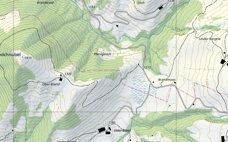 Landeskarte swisstopo mit dem Schutzperimeter von Kleine Emme-Werthenstein, Chappelboden (Hydromessstation)
