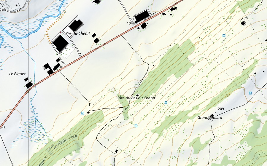 Landeskarte swisstopo mit dem Schutzperimeter von Lac de Joux-Le Pont (Hydromessstation)
