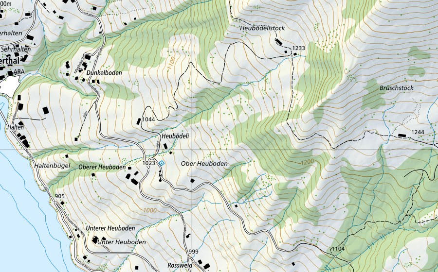 swisstopo national map showing the protected perimeter of Limmat-Zürich, Unterhard (Hydrological station)