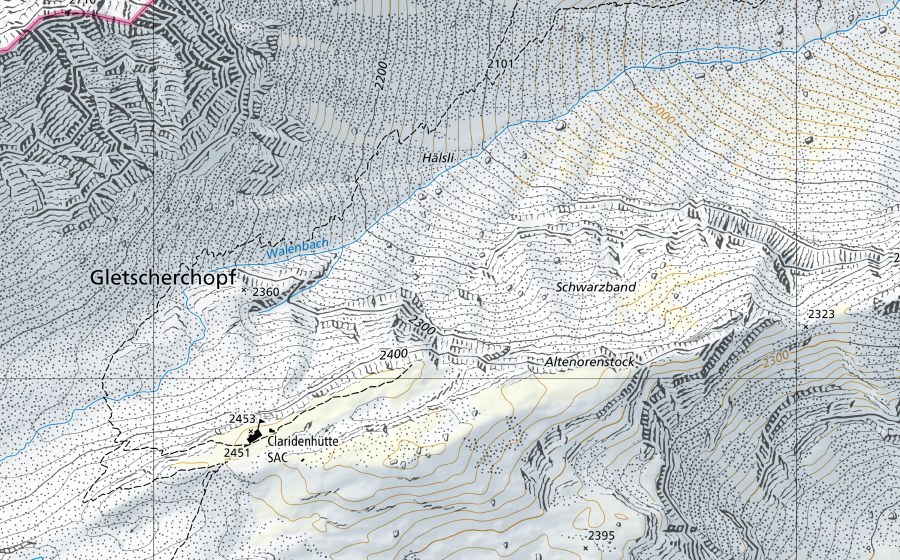 Carte nationale swisstopo avec le périmètre protégé de Linth-Linthal, Ausgleichsbecken KLL, nur Haupt (Station hydrométrique)