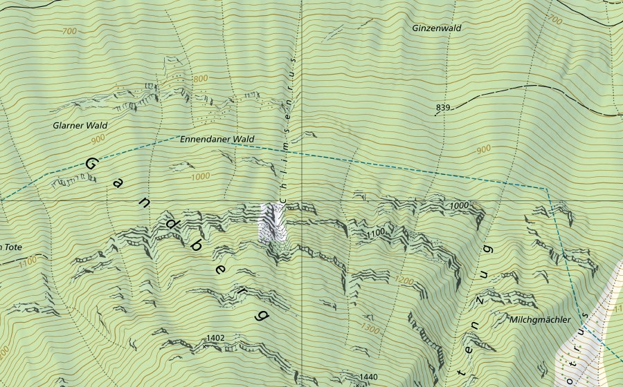 swisstopo national map showing the protected perimeter of Linth-Weesen, Biäsche (Hydrological station)