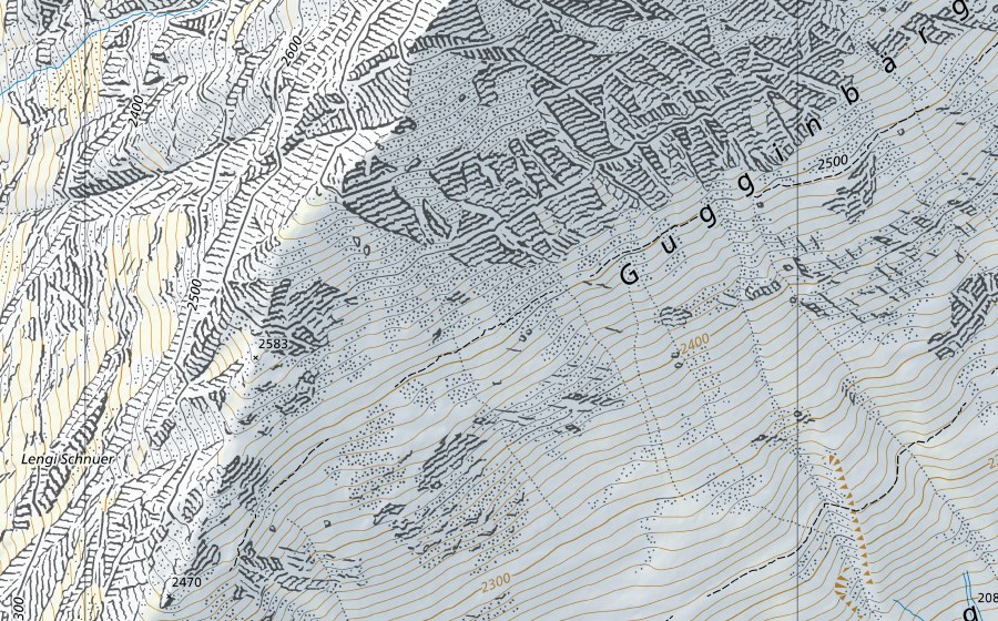 Landeskarte swisstopo mit dem Schutzperimeter von Lonza-Blatten (Hydromessstation)