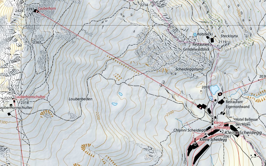 swisstopo national map showing the protected perimeter of Lütschine-Gsteig (Hydrological station)