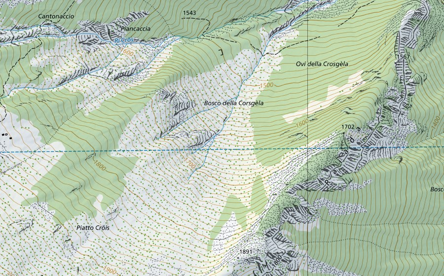 Landeskarte swisstopo mit dem Schutzperimeter von Maggia-Bignasco, Ponte nuovo (Hydromessstation)