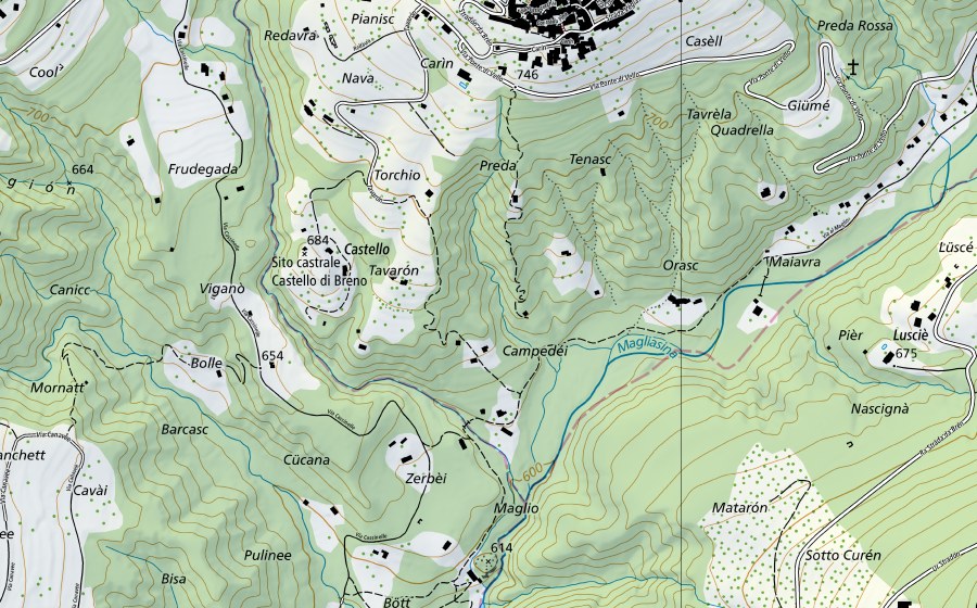 Landeskarte swisstopo mit dem Schutzperimeter von Magliasina-Magliaso, Ponte (Hydromessstation)