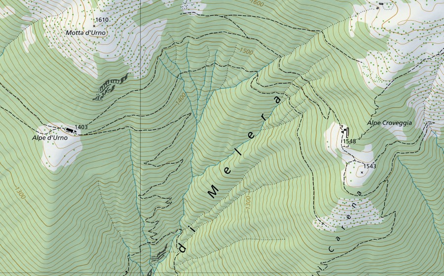 Landeskarte swisstopo mit dem Schutzperimeter von Melera-Melera (Valle Morobbia) (Hydromessstation)