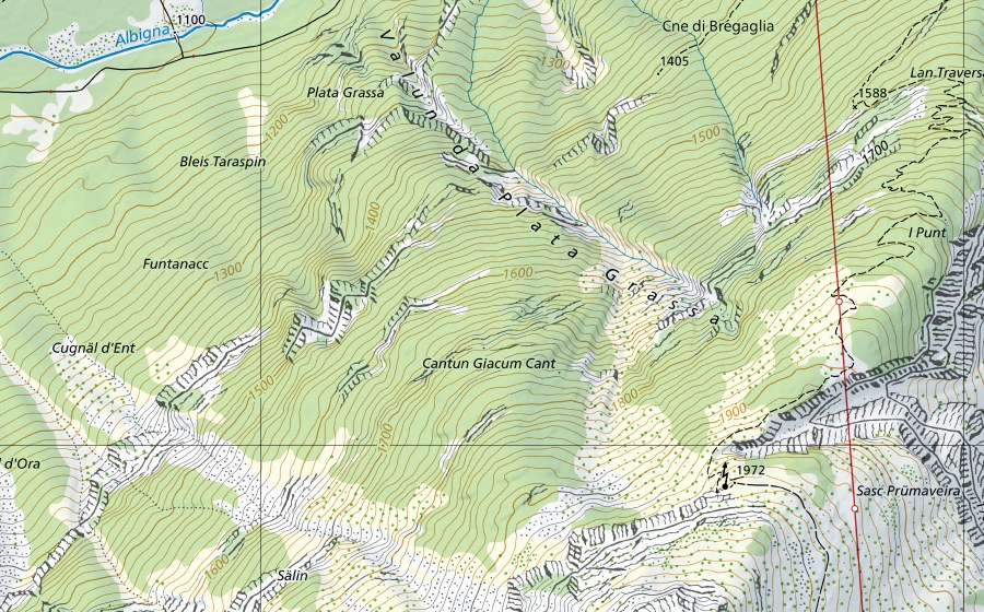 Landeskarte swisstopo mit dem Schutzperimeter von Mera-Soglio (Hydromessstation)
