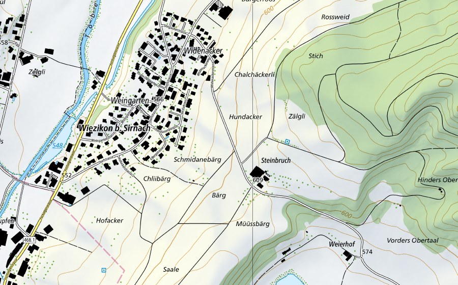 Landeskarte swisstopo mit dem Schutzperimeter von Murg-Wängi (Hydromessstation)