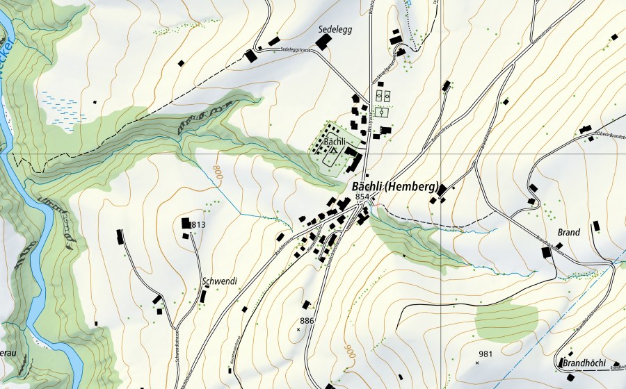 Carte nationale swisstopo avec le périmètre protégé de Necker-Mogelsberg, Aachsäge (Station hydrométrique)