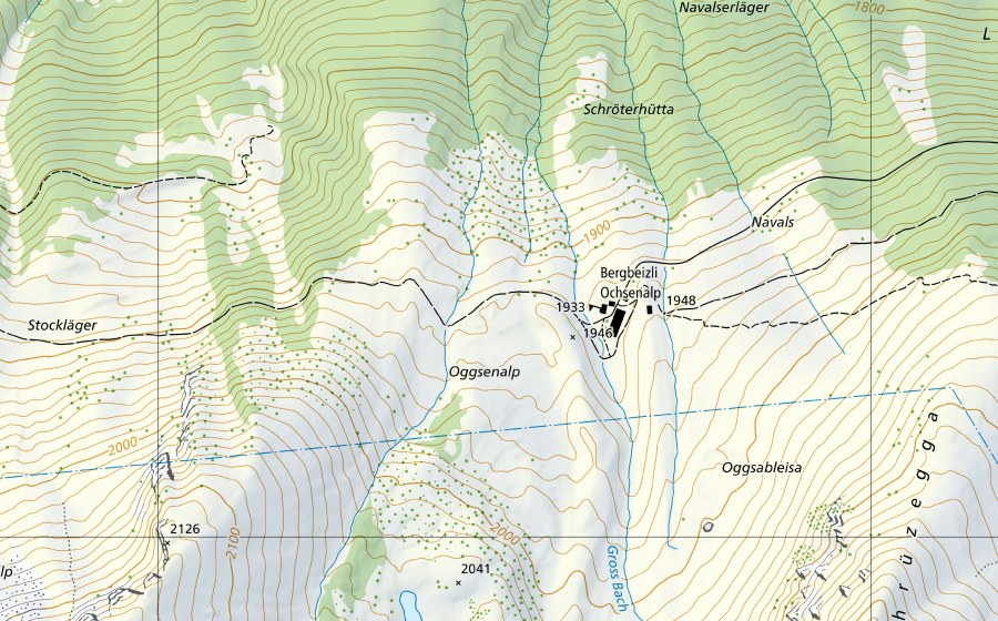 Landeskarte swisstopo mit dem Schutzperimeter von Plessur-Chur, nur Hauptstation (Hydromessstation)
