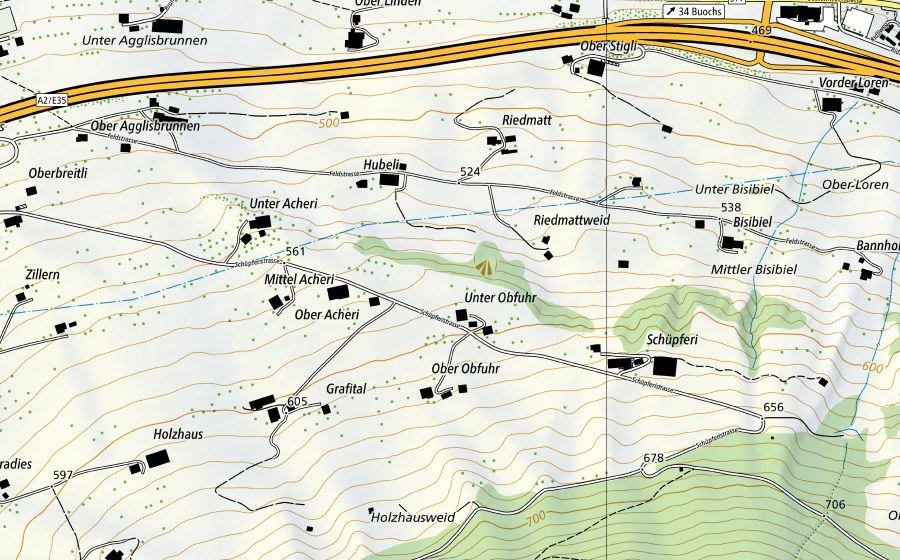 swisstopo national map showing the protected perimeter of Reuss-Mellingen (Hydrological station)
