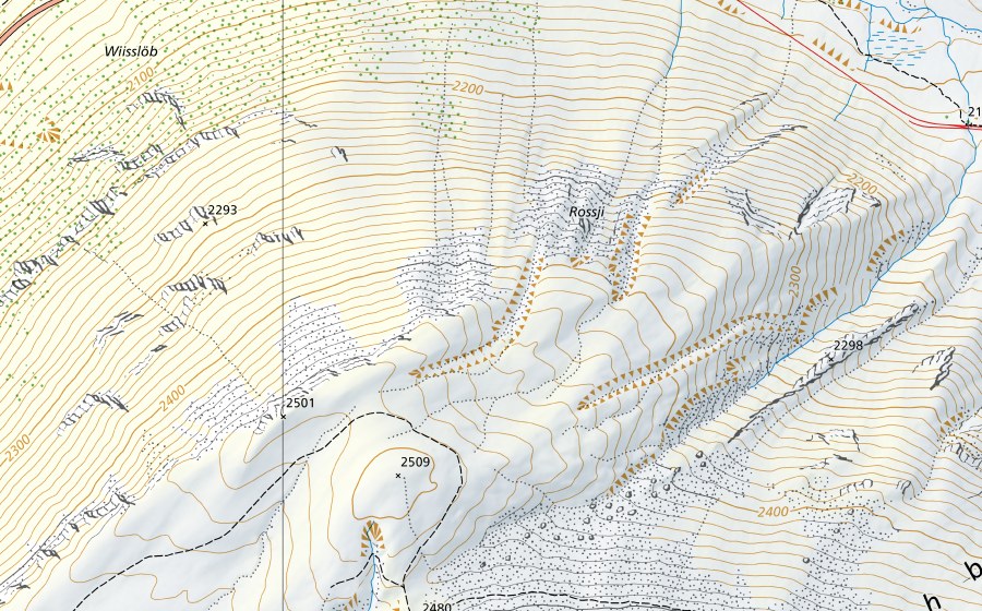 Carte nationale swisstopo avec le périmètre protégé de Rhone-Oberwald (Station hydrométrique)