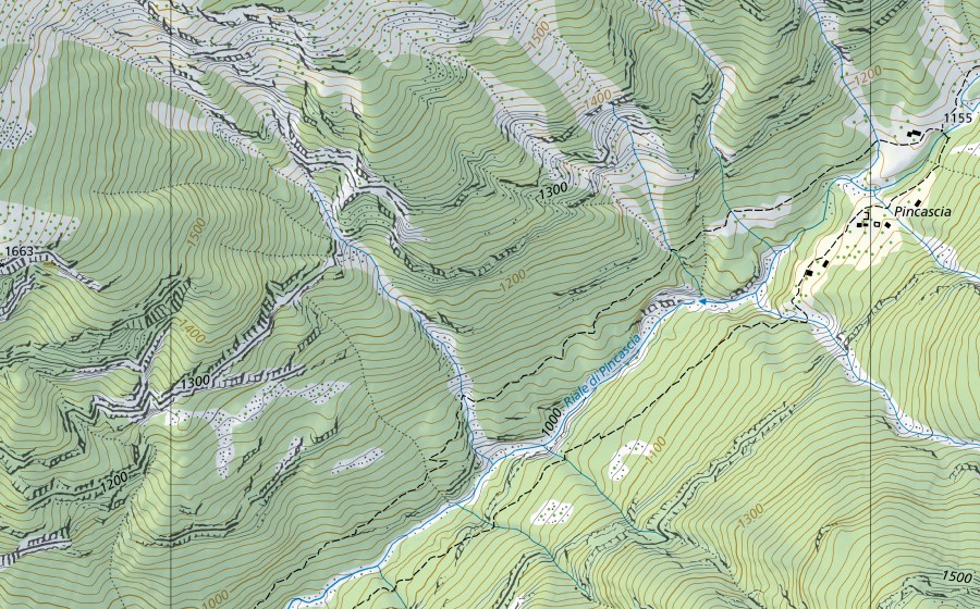 swisstopo national map showing the protected perimeter of Riale di Pincascia-Lavertezzo (Hydrological station)