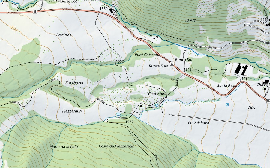 Carta nazionale swisstopo con il perimetro protetto di Rom-Müstair (Stazione idrometrica)