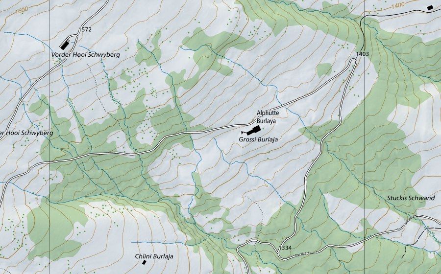 Landeskarte swisstopo mit dem Schutzperimeter von Schwändlibach-Plaffeien, Schweinsberg (Hydromessstation)