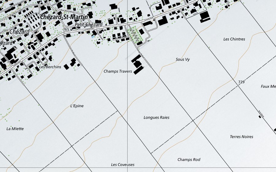 swisstopo national map showing the protected perimeter of Seyon-Valangin (Hydrological station)