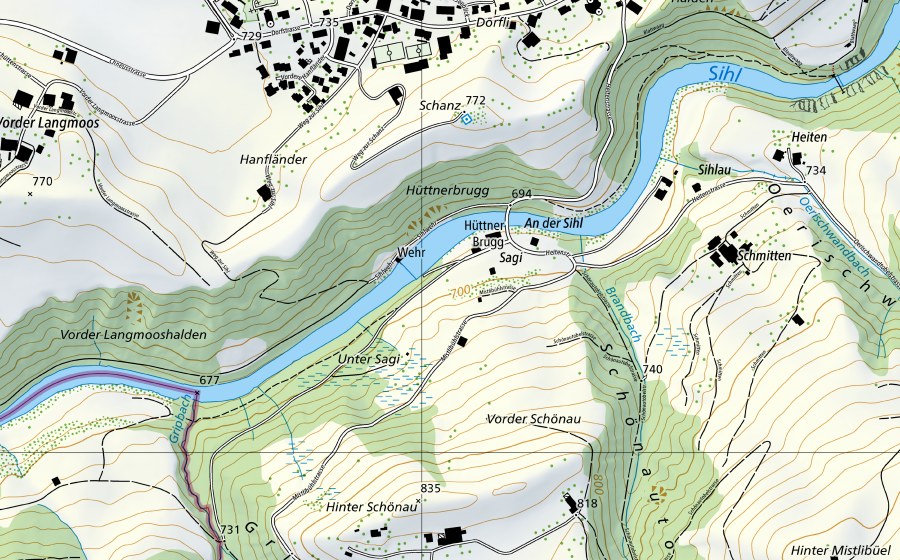 swisstopo national map showing the protected perimeter of Sihl-Zürich, Sihlhölzli (Hydrological station)