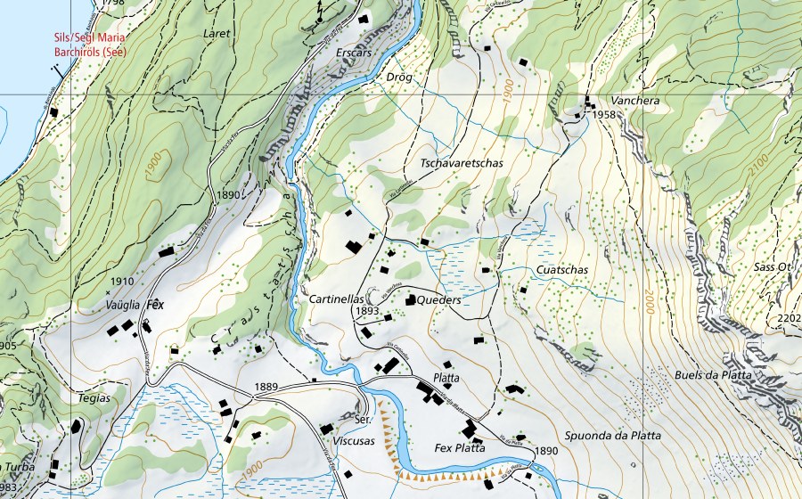 Landeskarte swisstopo mit dem Schutzperimeter von Silvaplanersee-Silvaplana (Hydromessstation)