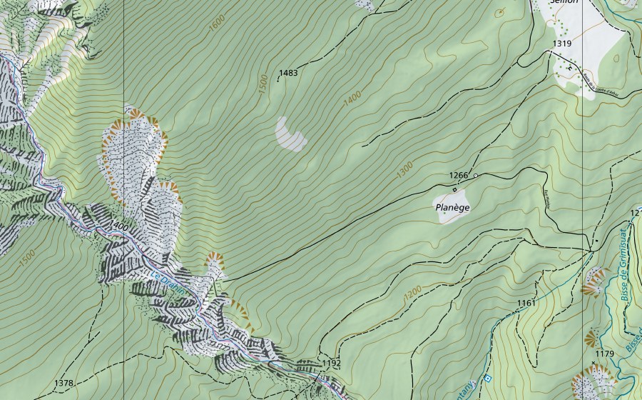 Carte nationale swisstopo avec le périmètre protégé de Sionne-Sion (Station hydrométrique)