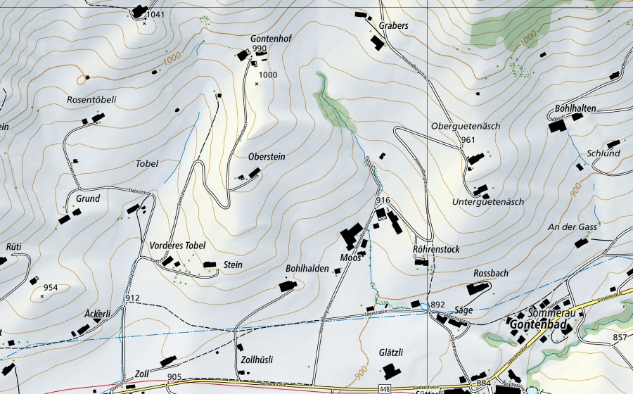 Carte nationale swisstopo avec le périmètre protégé de Sitter-St. Gallen, Bruggen / Au (Station hydrométrique)
