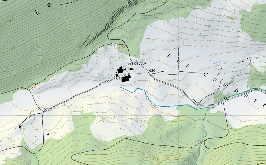 swisstopo national map showing the protected perimeter of Sorne-Delémont (Hydrological station)