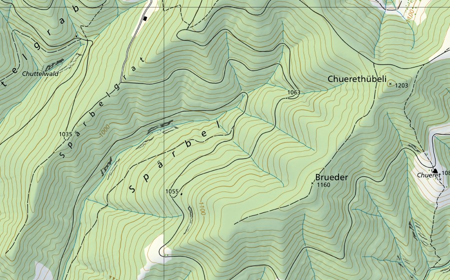 Carte nationale swisstopo avec le périmètre protégé de Sperbelgraben-Wasen, Kurzeneialp (Station hydrométrique)