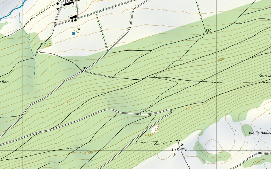 Carte nationale swisstopo avec le périmètre protégé de Suze-Sonceboz (Station hydrométrique)
