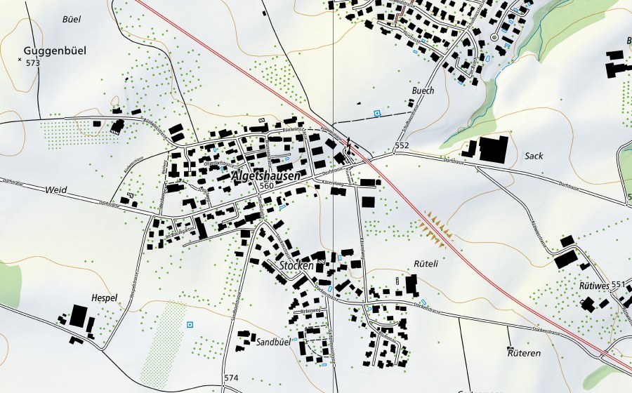 Carte nationale swisstopo avec le périmètre protégé de Thur-Andelfingen (Station hydrométrique)