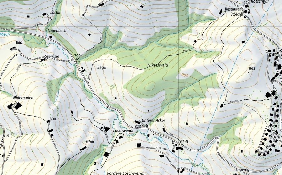 swisstopo national map showing the protected perimeter of Thur-Halden (Hydrological station)