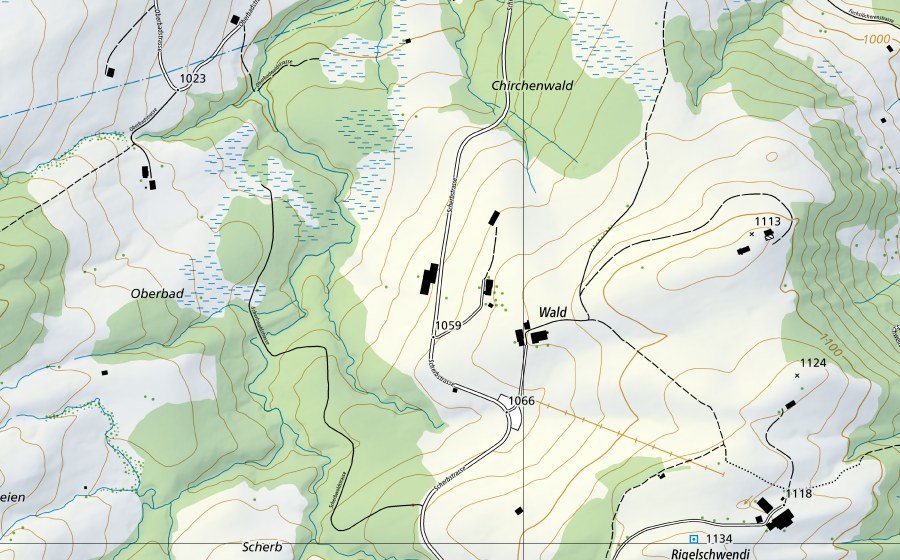Landeskarte swisstopo mit dem Schutzperimeter von Thur-Jonschwil, Mühlau (Hydromessstation)