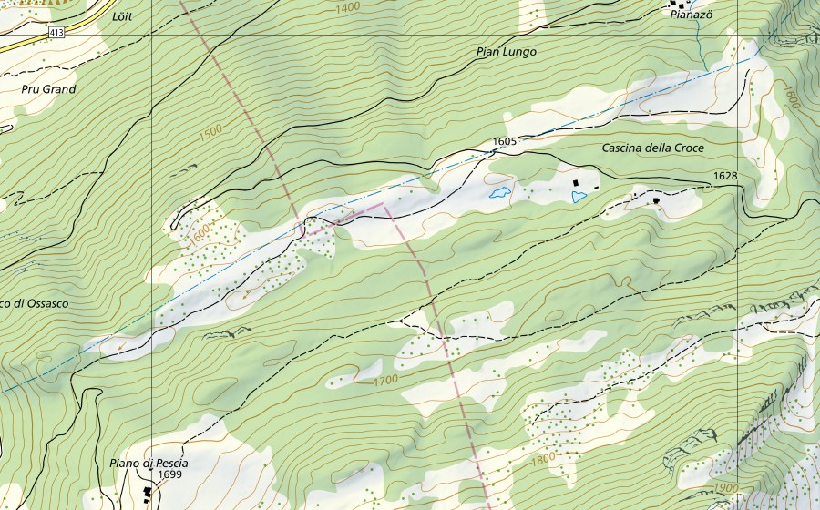 Carte nationale swisstopo avec le périmètre protégé de Ticino-Piotta (Station hydrométrique)